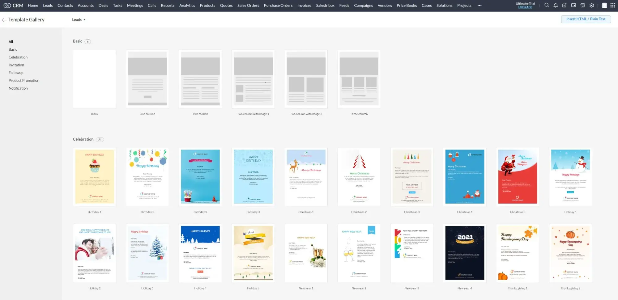 une capture d'écran de l'interface utilisateur de l'e-mail marketing de Zoho CRM for Finance