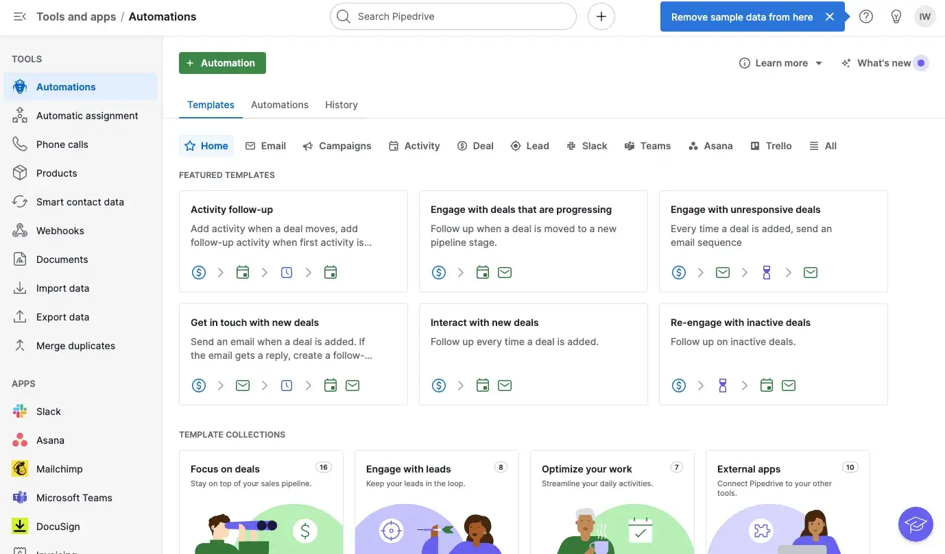 une capture d'écran de l'interface utilisateur de l'e-mail marketing de Pipedrive
