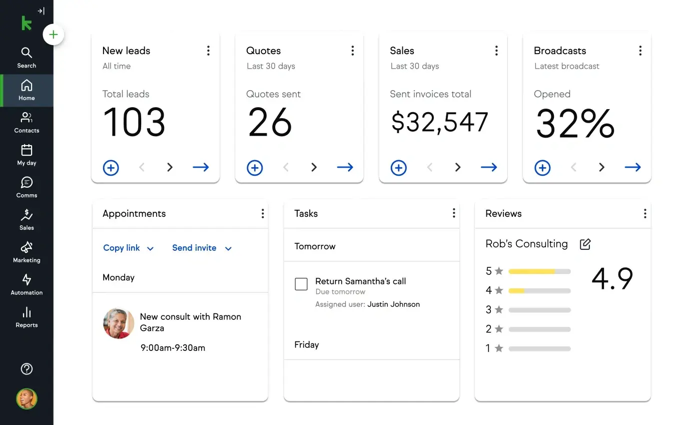 une capture d'écran de l'interface utilisateur de l'e-mail marketing de Keap