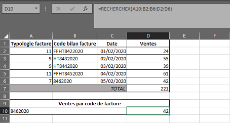 Fonction RECHERCHEX dans Excel