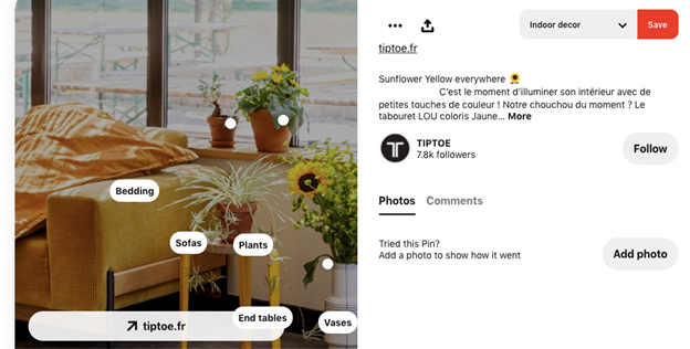 publication de l'entreprise tiptoe sur Pinterest