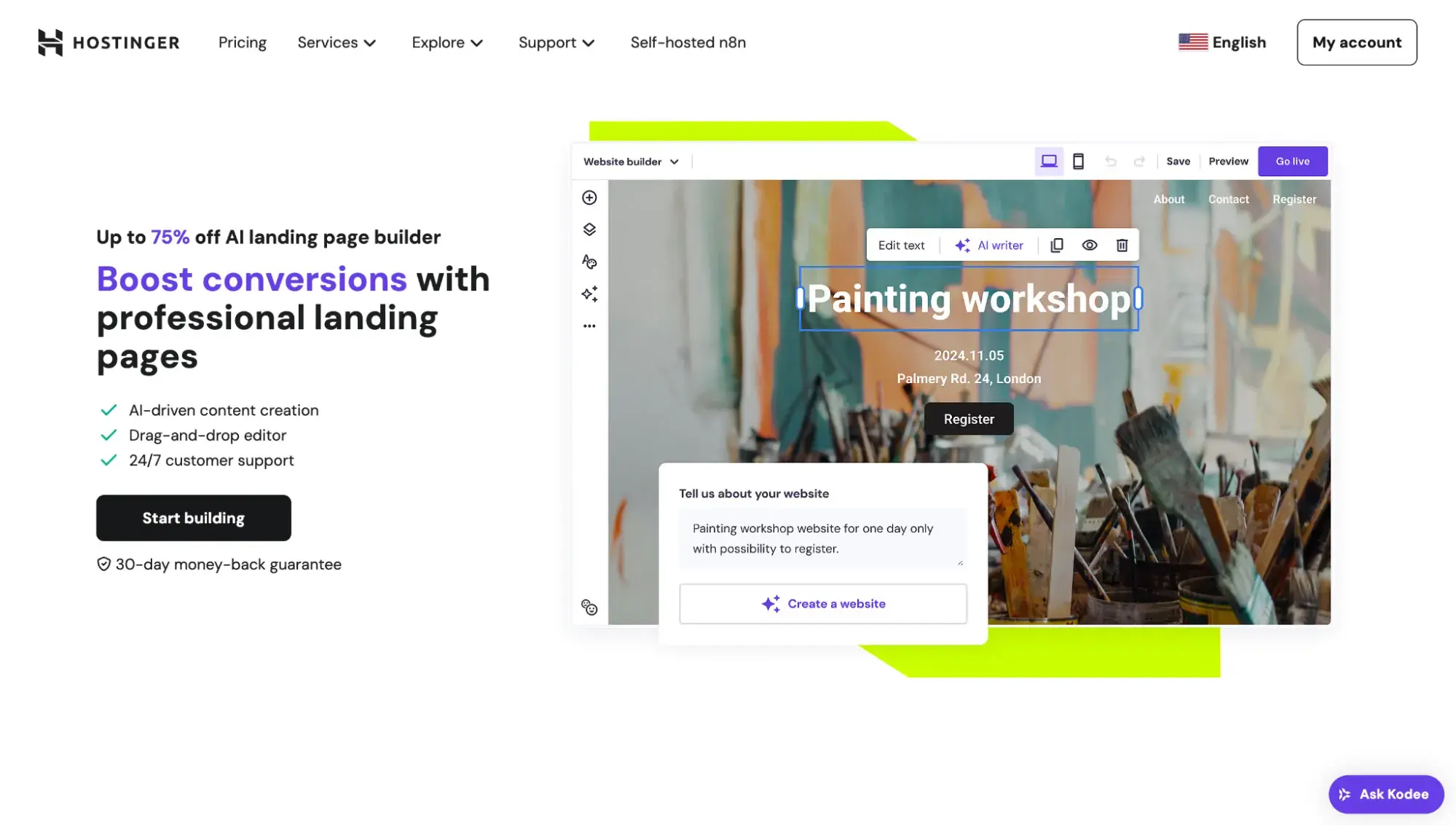 créateur de landing pages ia : hostinger