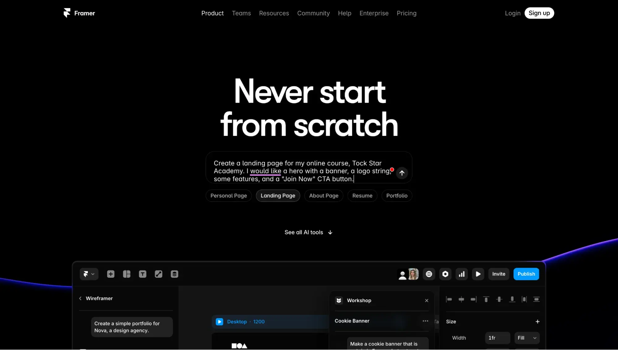créateur de landing pages ia : framer