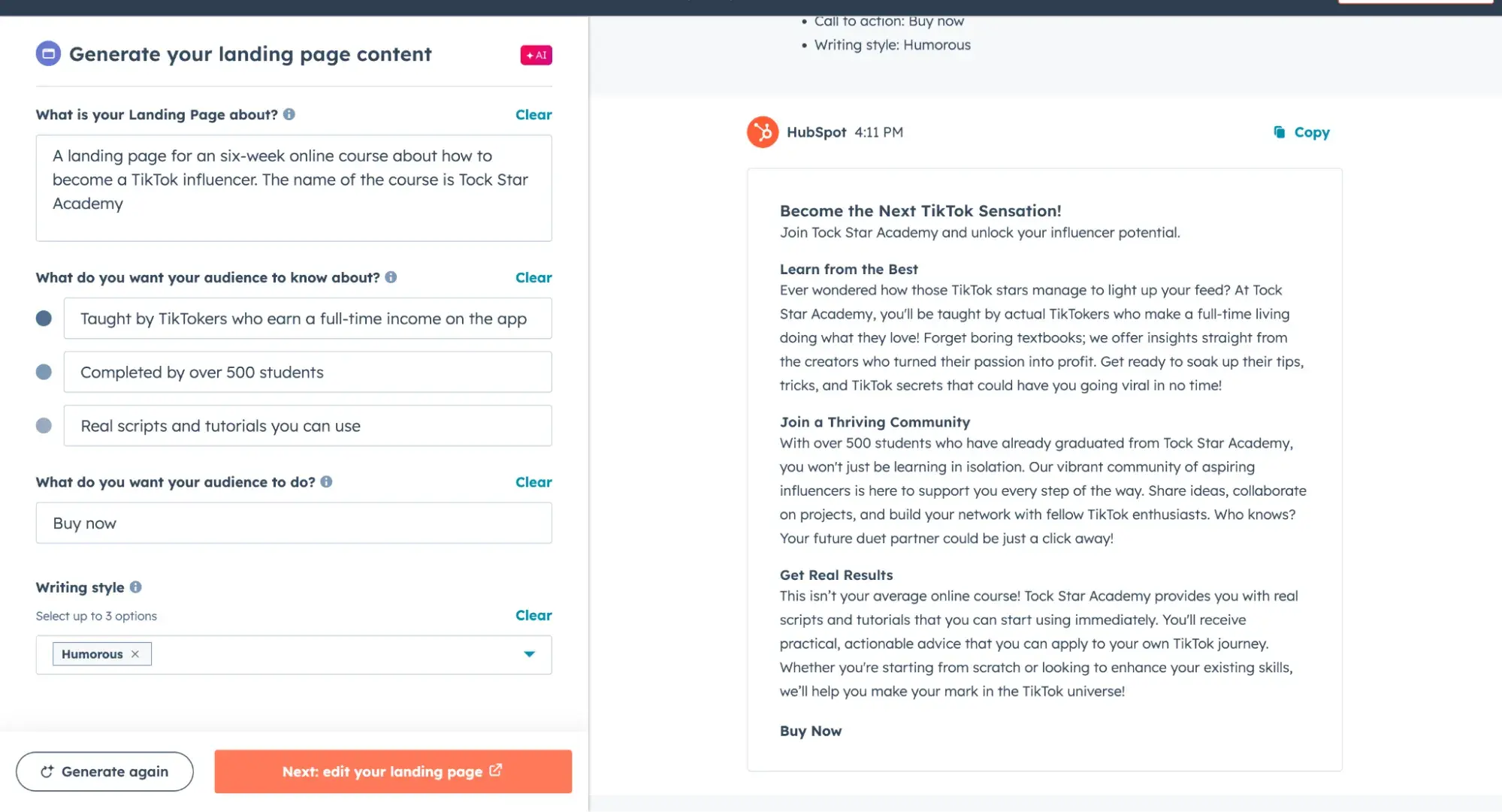 landing page ia : contenu généré par ia