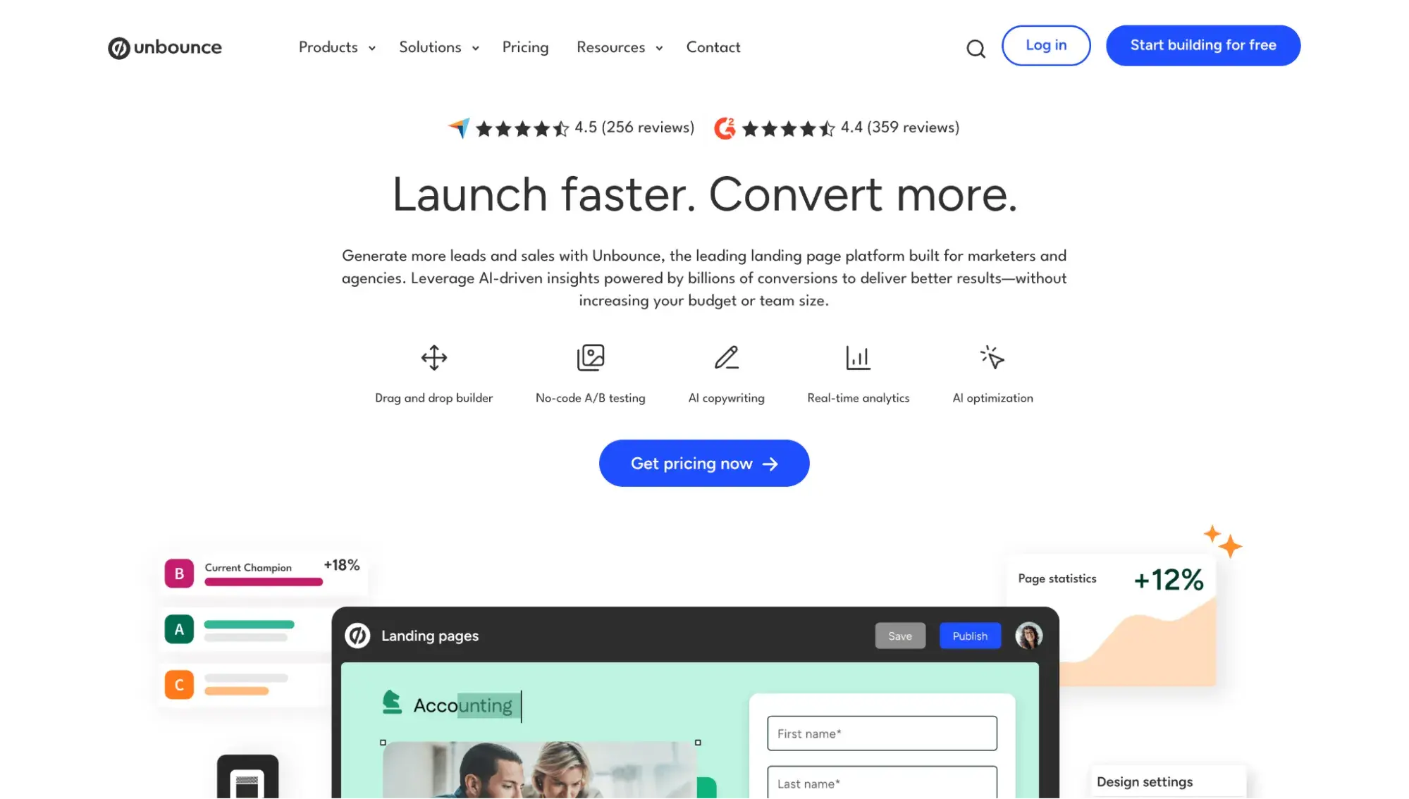 créateur de landing pages ia : unbounce