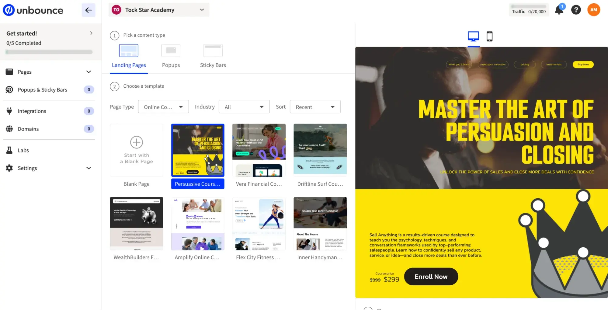 templates disponibles sur unbounce