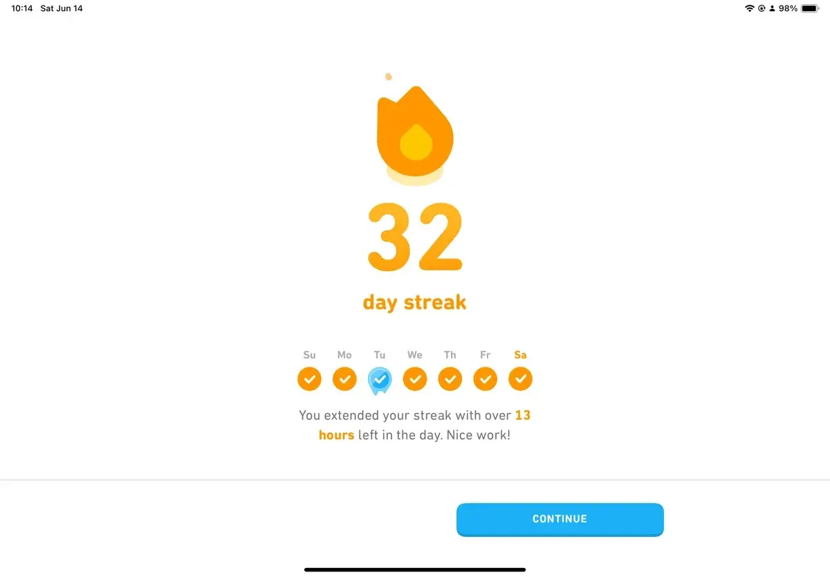 capture d'écran d'une série Duolingo, illustrant l'approche de Duolingo au loop marketing