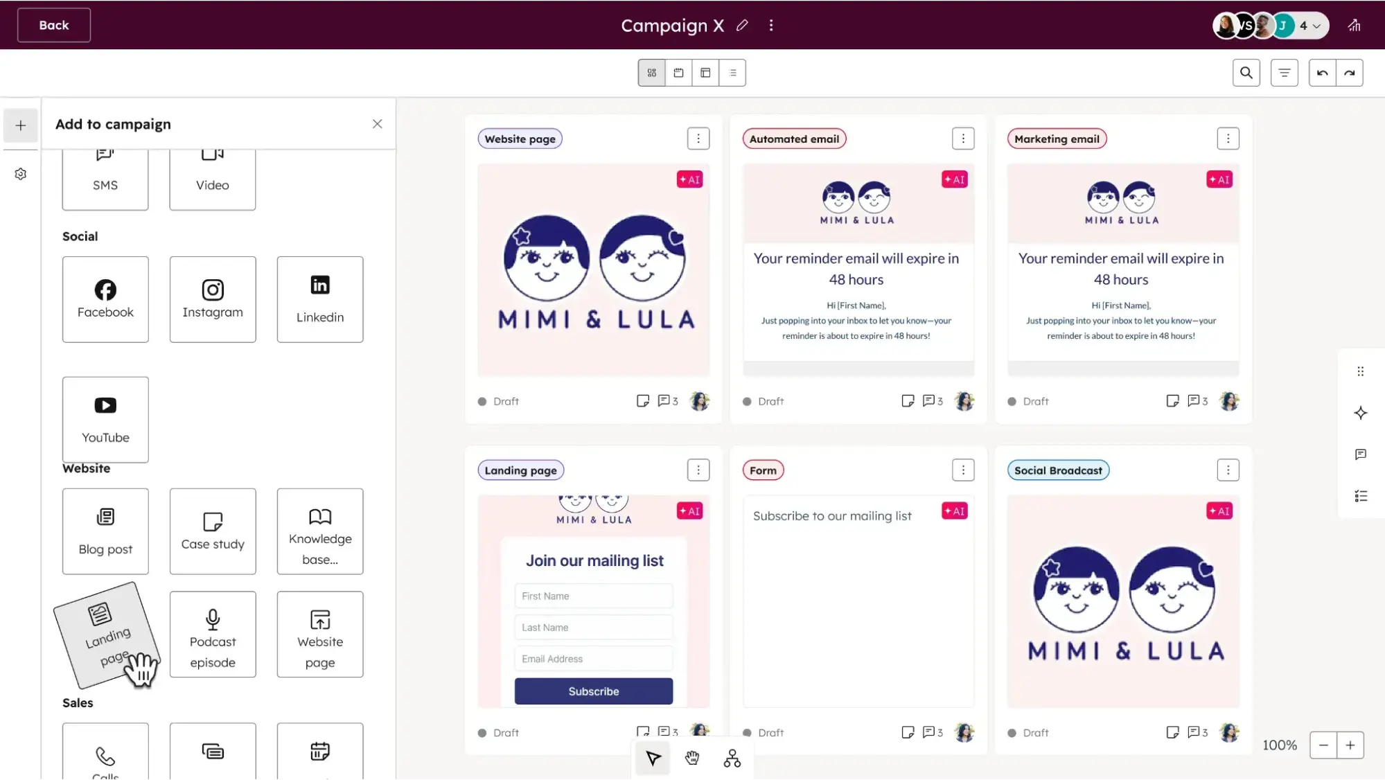 capture d'écran du générateur de newsletter de HubSpot, illustrant une étape du loop marketing en pratique