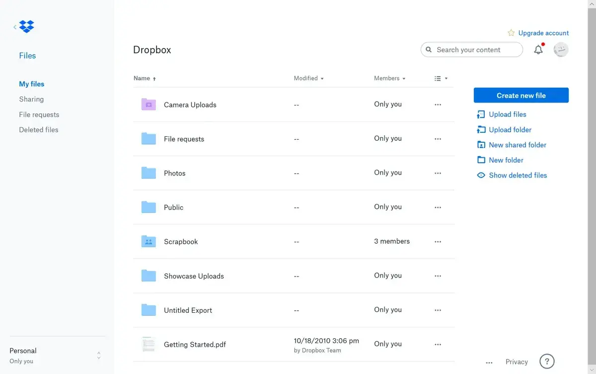capture d'écran de l'interface utilisateur de Dropbox, illustrant une étape du loop marketing en pratique