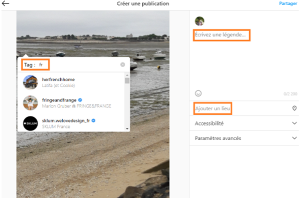 Ajouter une légende et un lieu sur la version PC d'Instagram