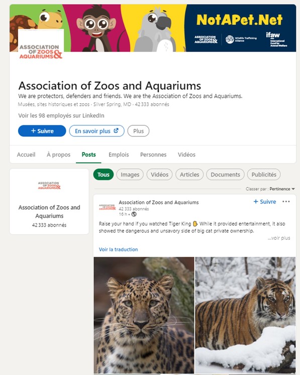 Linkedin Association of Zoos and Aquariums