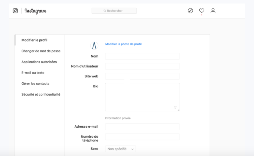 modifier profil Instagram