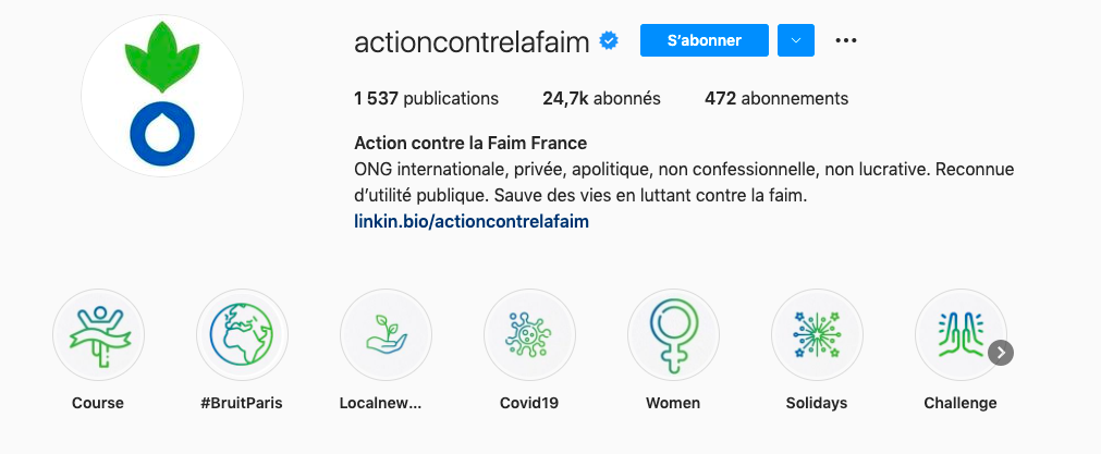 Exemple de bio instagram action contre la faim