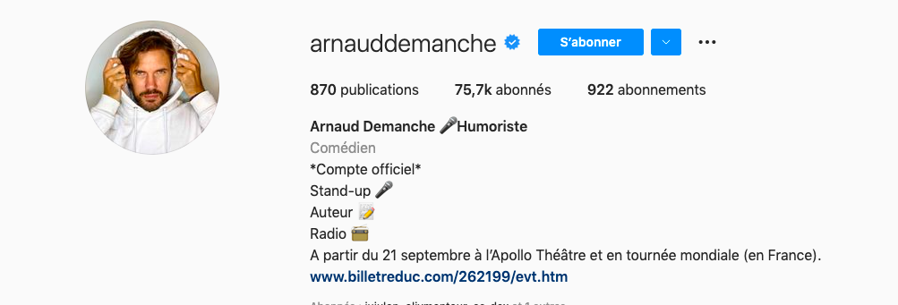 Exemple de bio instagram comédien