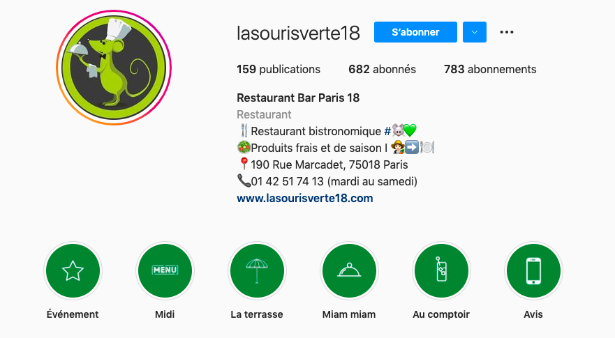 Exemple de bio Instagram restaurant