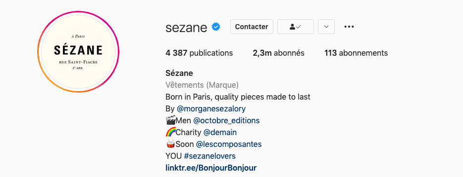 Exemple de bio instagram sezane