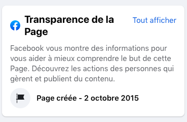 Encart transparence de la page Facebook