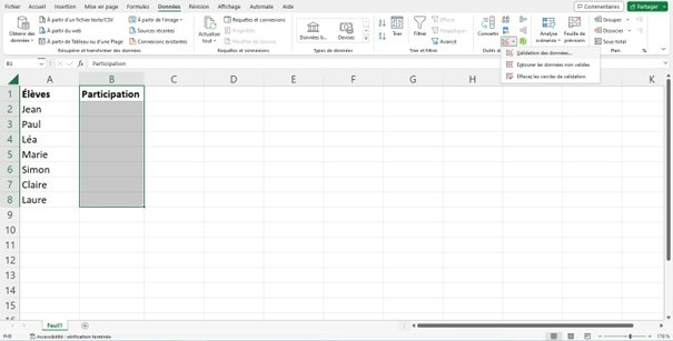 Liste déroulante Excel 1