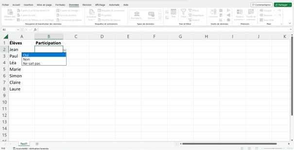 Liste déroulante Excel 3