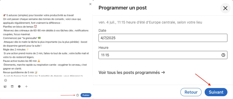 Programmer un post LinkedIn