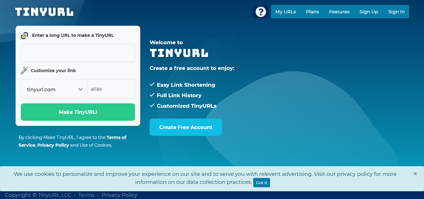 screenshot of TinyURL