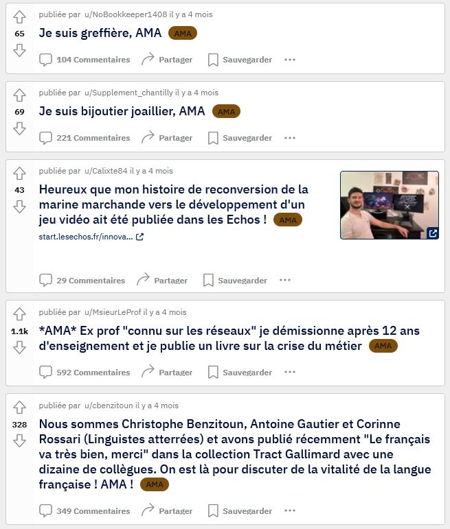 Les sessions « Ask Me Anything » proposées en français sur Reddit.