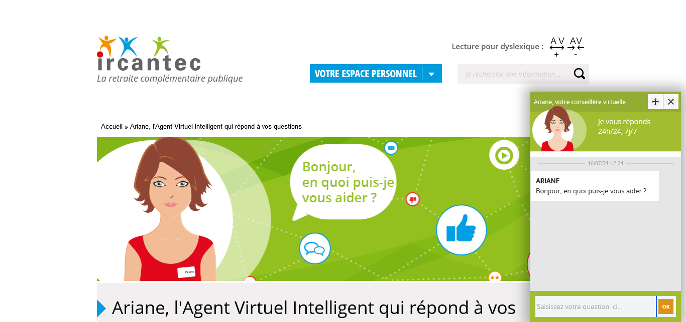 capture écran du chatbot ariane