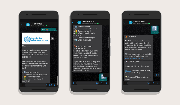 capture écrant chatbot whatsapp WHO Health Alert