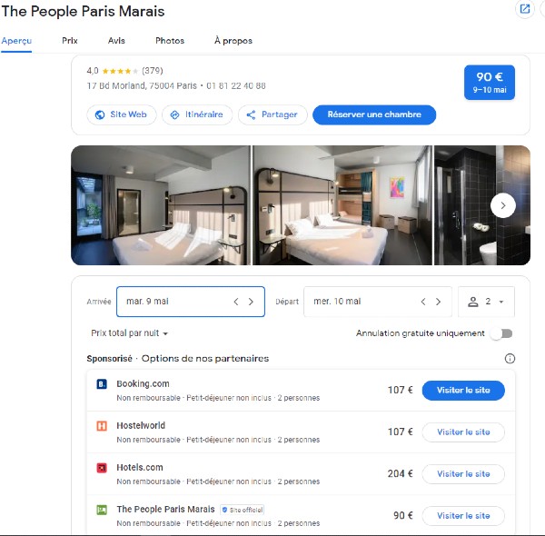 exemple Google Hotel Ads