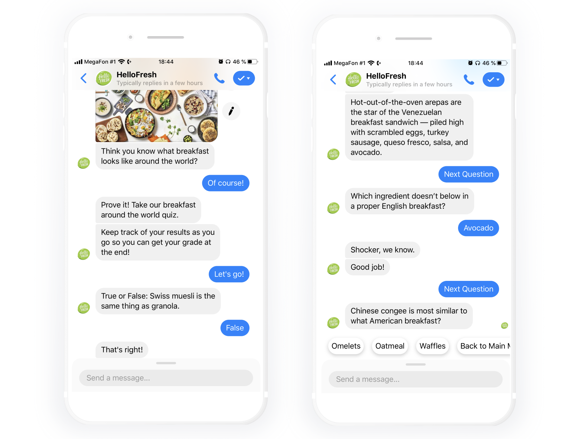 exemple de capture écran du chatbot Freddy de HelloFresh