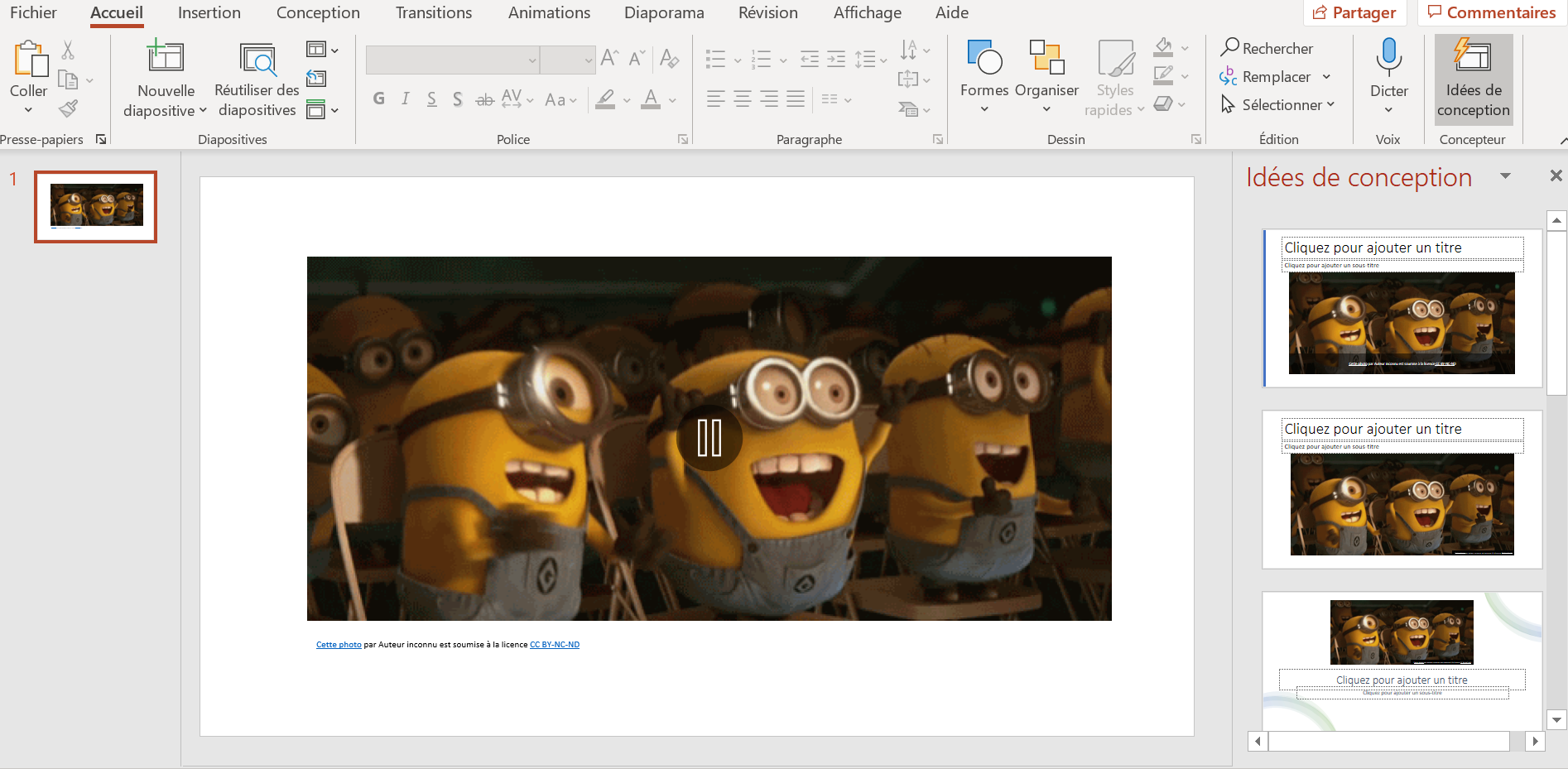 minions gif inserted on a powerpoint slide