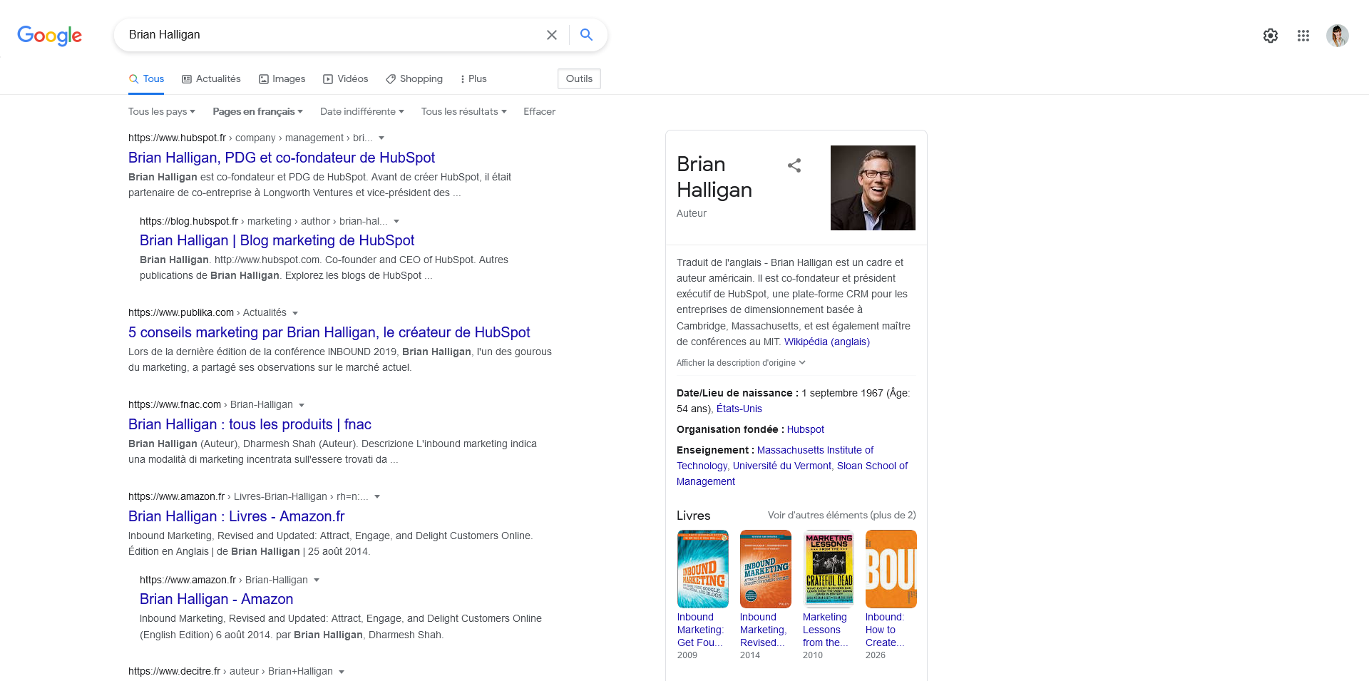 capture écran du knowledge graph de brian halligan