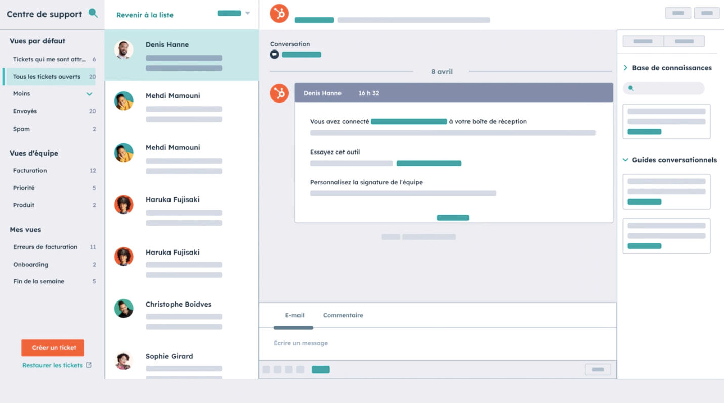 interface logiciel service client hubspot