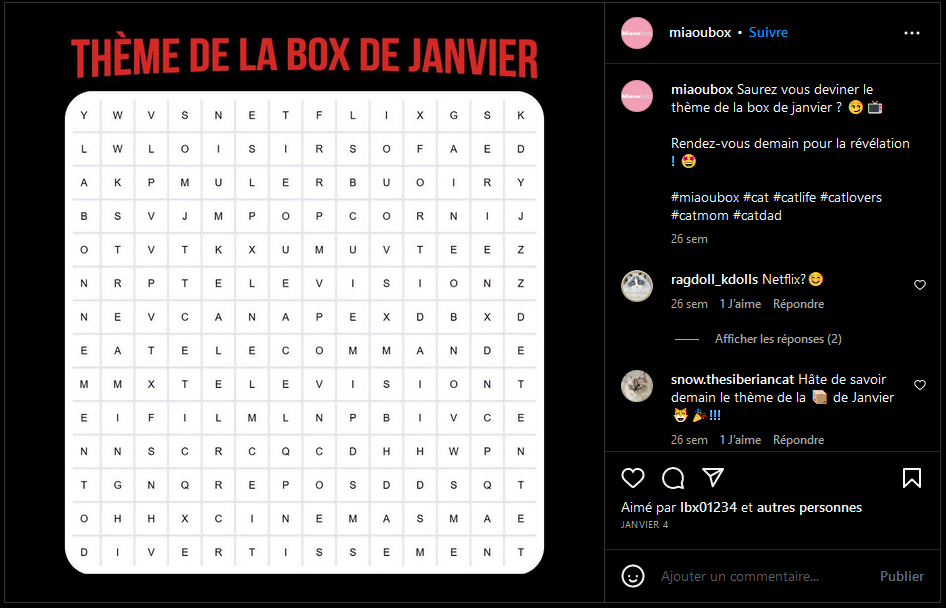 Une action de communication sur Instagram, autour de l'abonnement en ligne aux box