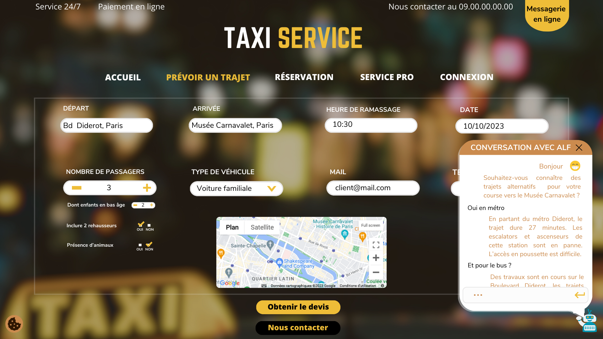 Un modèle de site web interactif de réservation de taxi en ligne