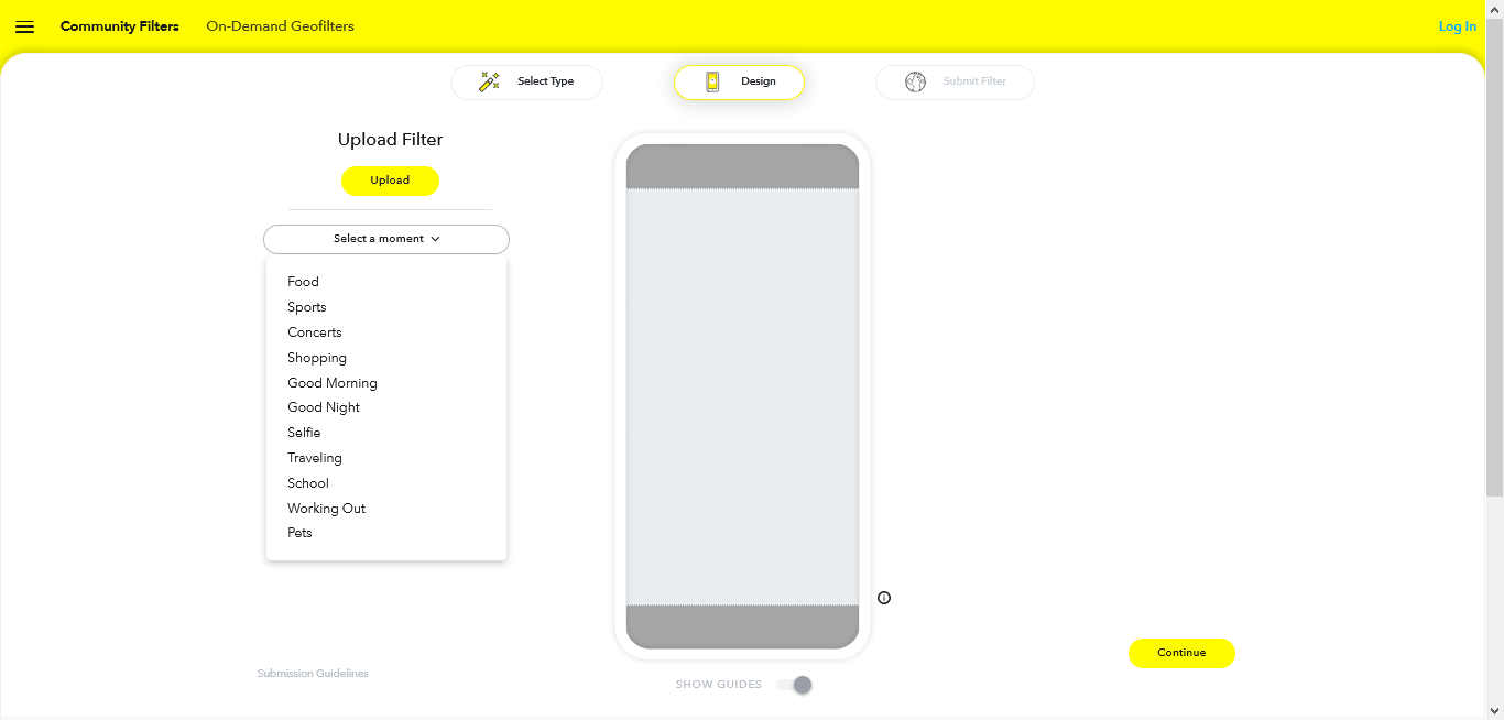 snapchat création filtre gratuit interface outil